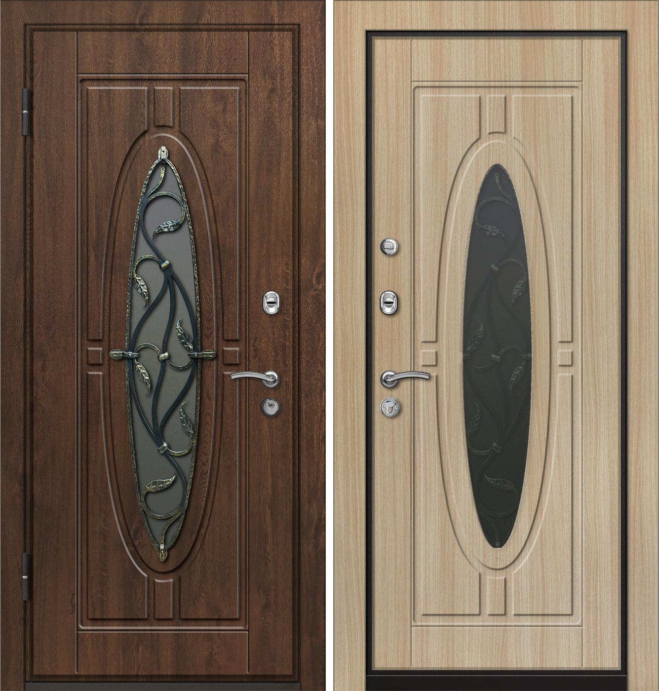 Входная дверь со стеклопакетом и ковкой Олива