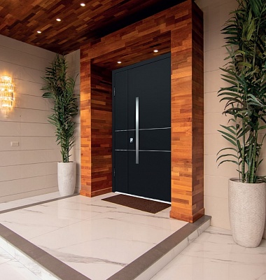 Дизайн чёрной матовой входной двери